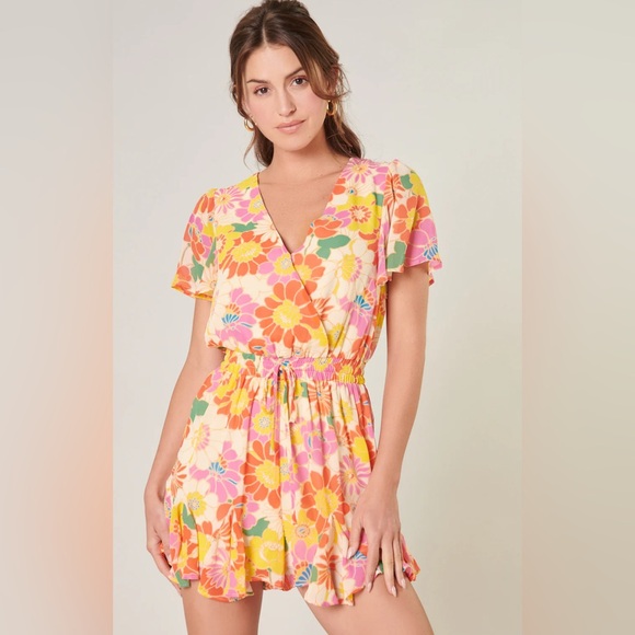 Floral Wrap Rompers in Pink and Orange - Picture 1 of 5
